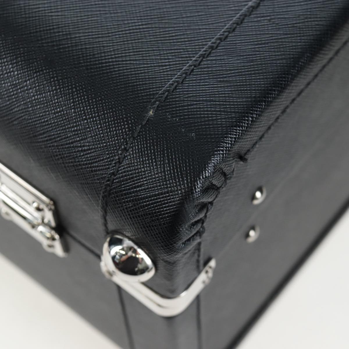 PRADA Trunk Saffiano leather Black Silver Auth 206701V