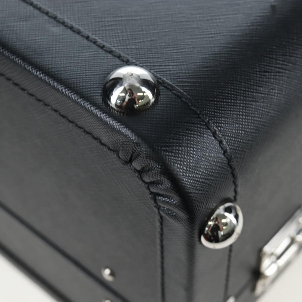 PRADA Trunk Saffiano leather Black Silver Auth 206701V