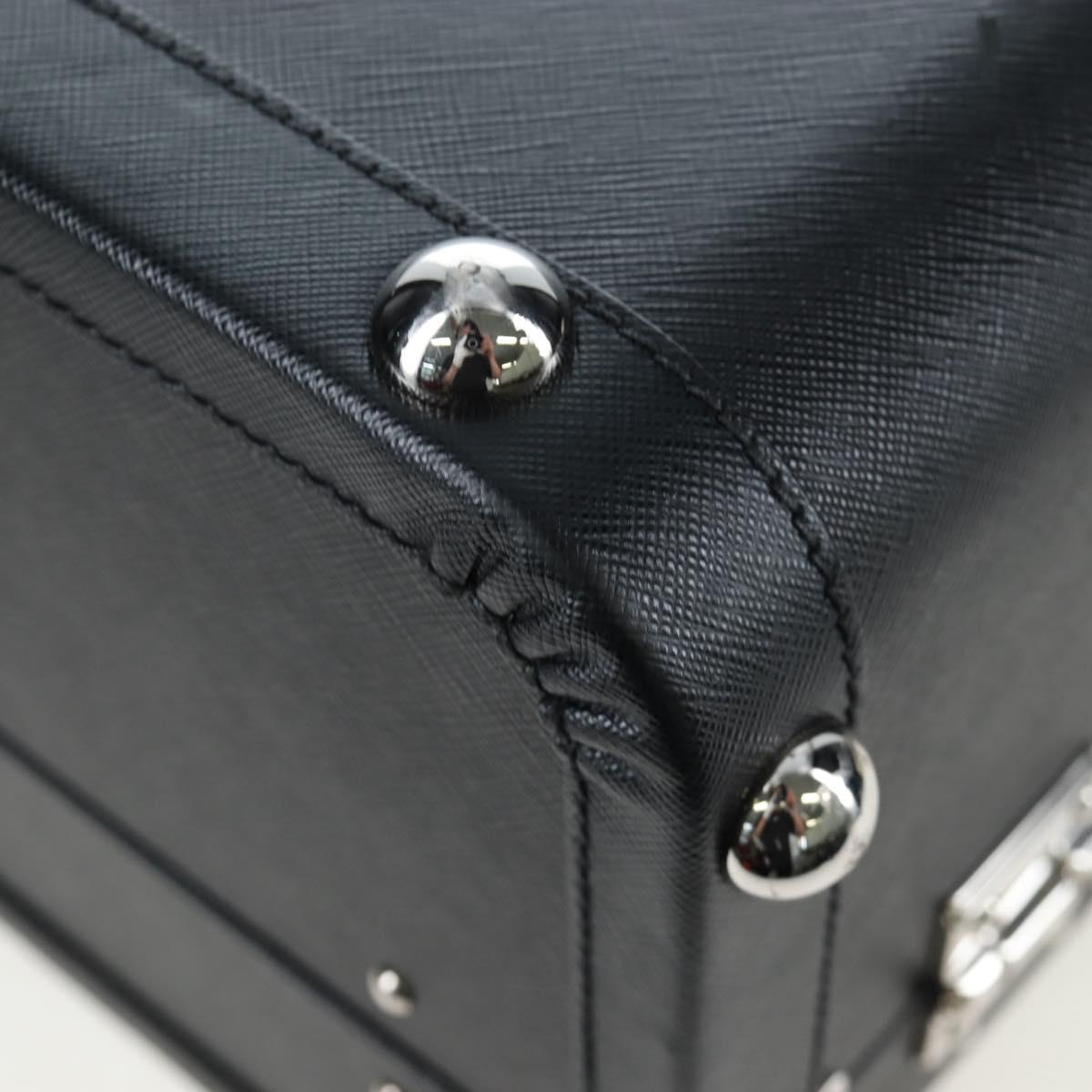 PRADA Trunk Saffiano leather Black Silver Auth 206701V