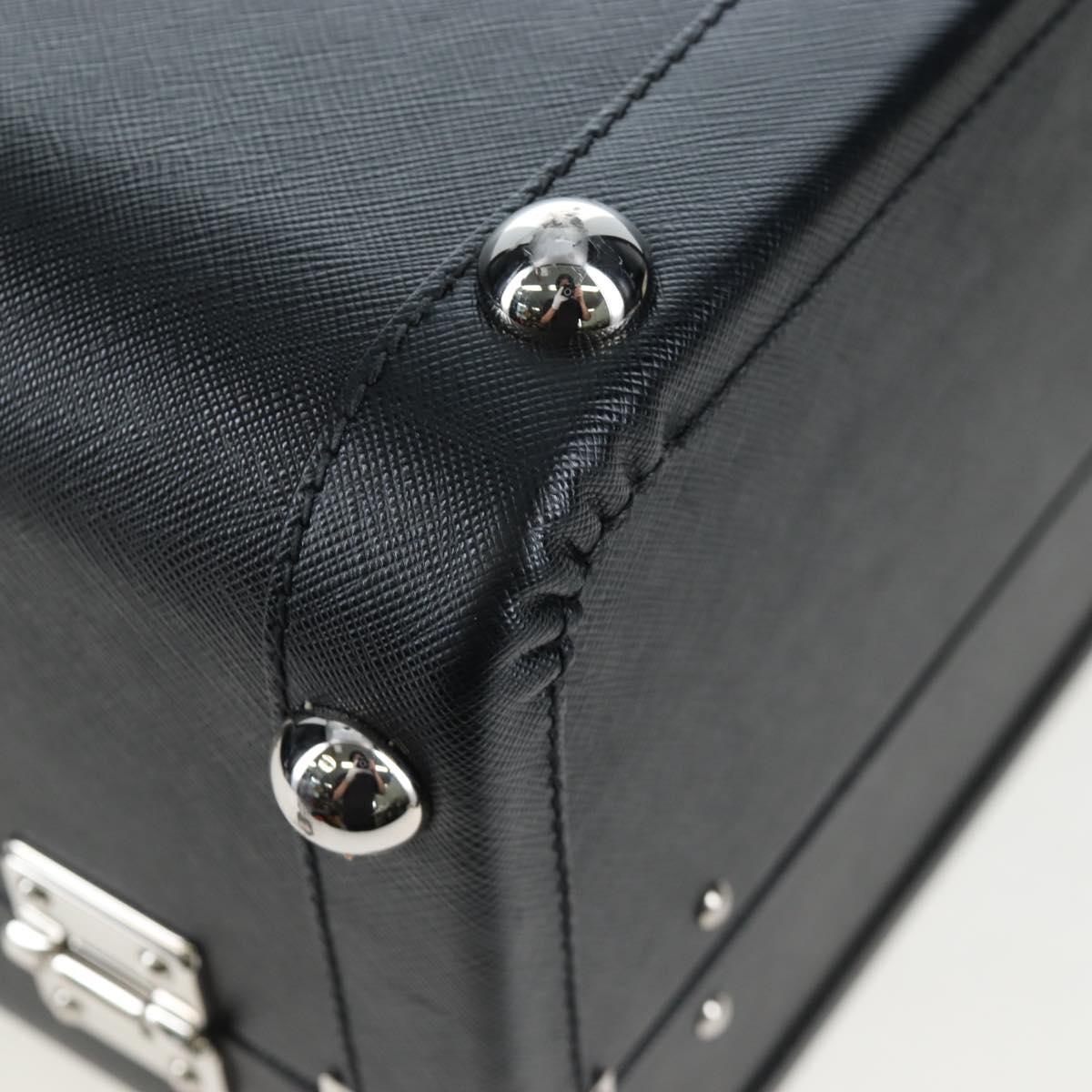 PRADA Trunk Saffiano leather Black Silver Auth 206701V