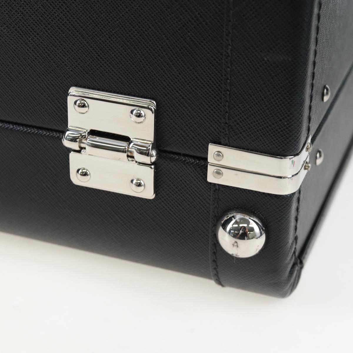 PRADA Trunk Saffiano leather Black Silver Auth 206701V