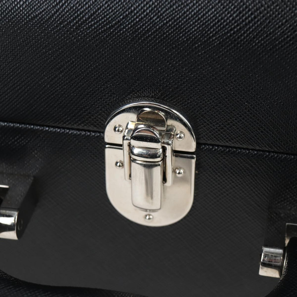 PRADA Trunk Saffiano leather Black Silver Auth 206701V