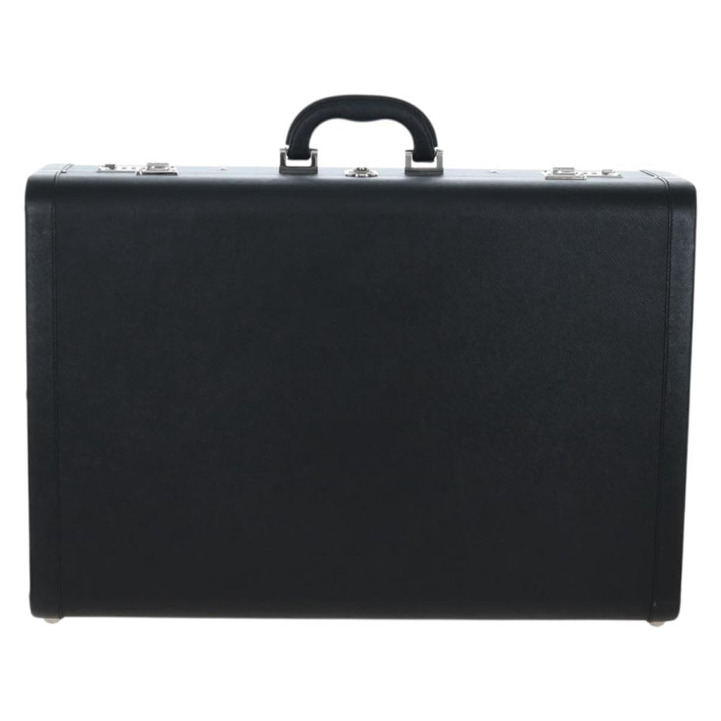 PRADA Trunk Saffiano leather Black Silver Auth 206701V