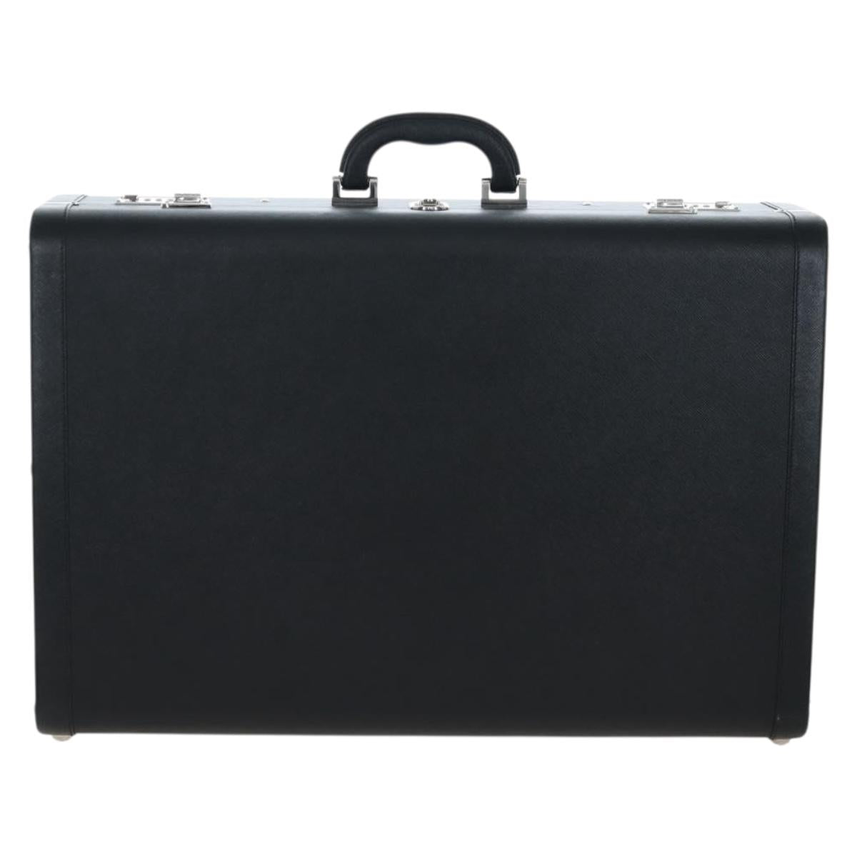 PRADA Trunk Saffiano leather Black Silver Auth 206701V