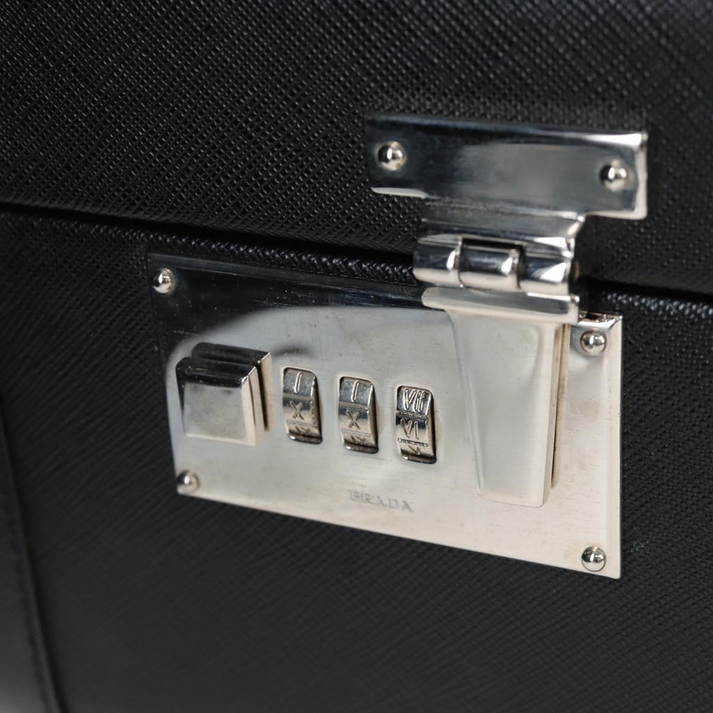 PRADA Trunk Saffiano leather Black Silver Auth 206701V