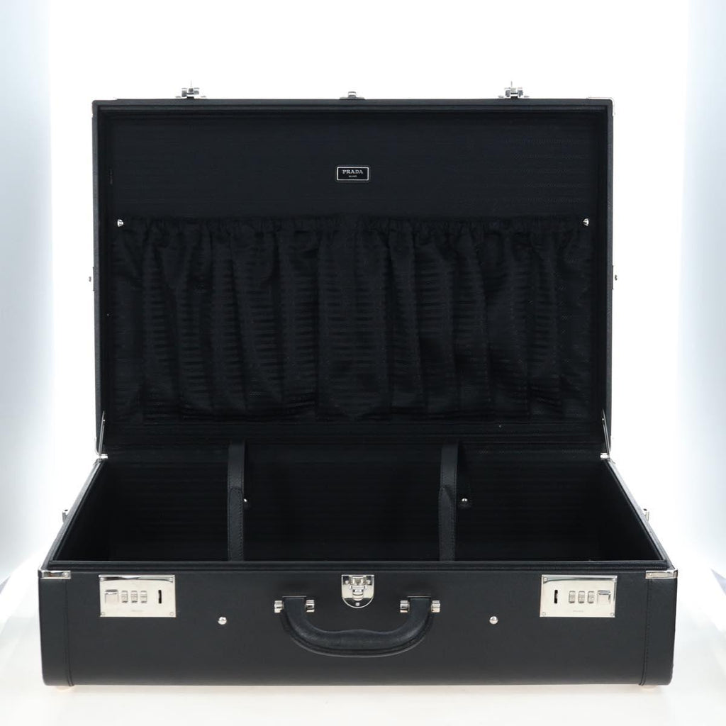 PRADA Trunk Saffiano leather Black Silver Auth 206701V