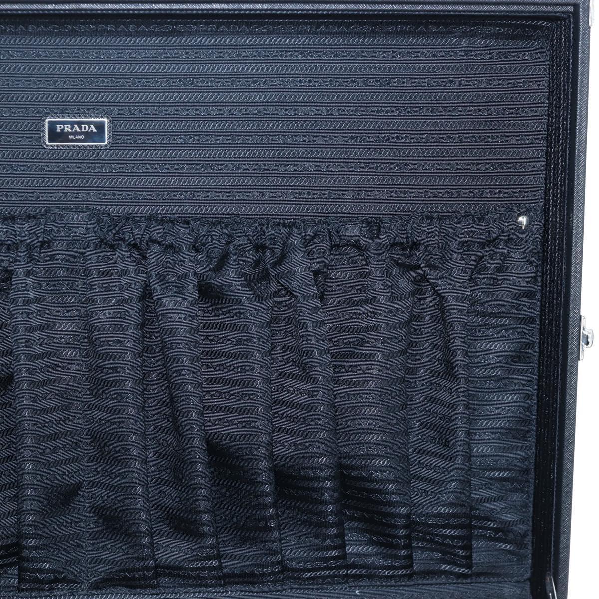 PRADA Trunk Saffiano leather Black Silver Auth 206701V
