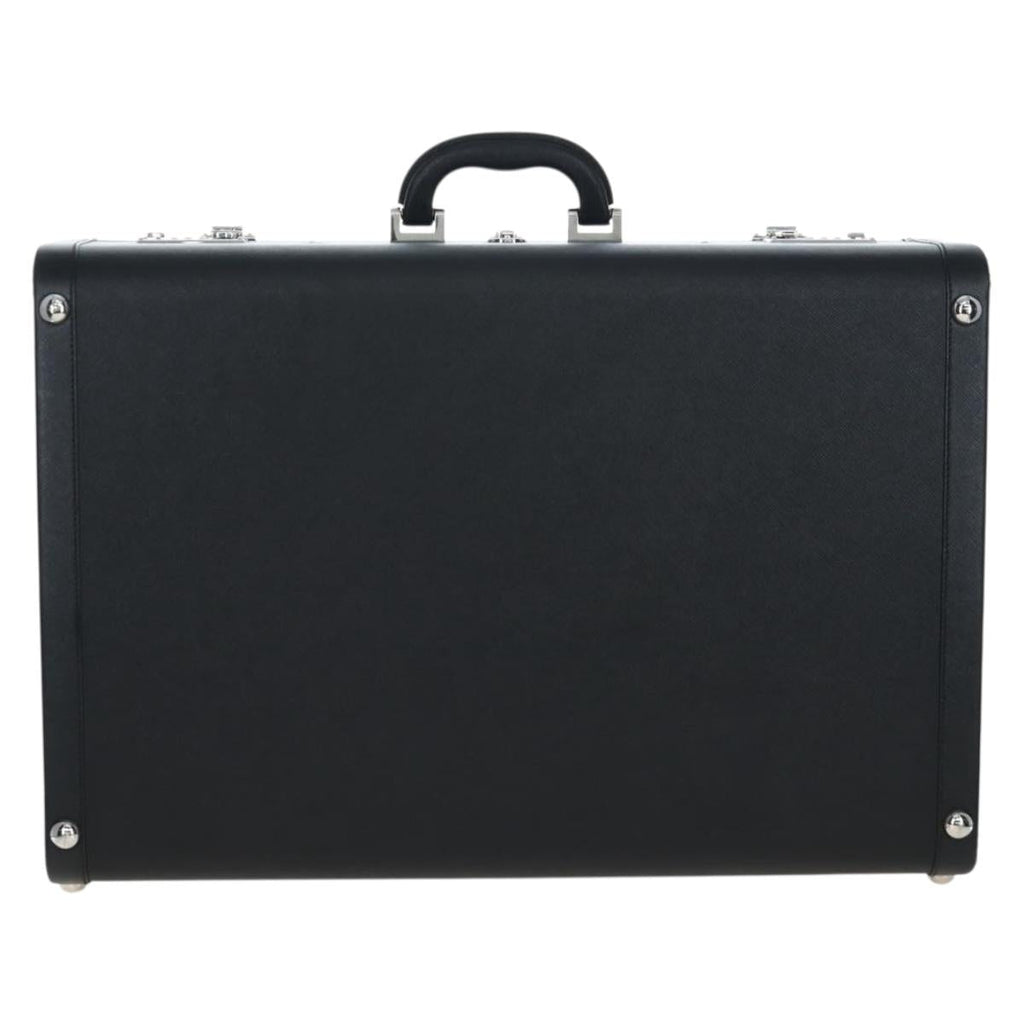 PRADA Trunk Saffiano leather Black Silver Auth 206701V