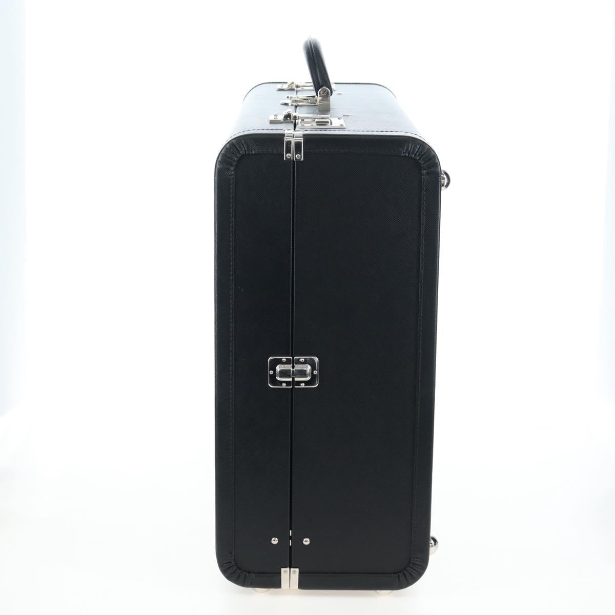 PRADA Trunk Saffiano leather Black Silver Auth 206701V