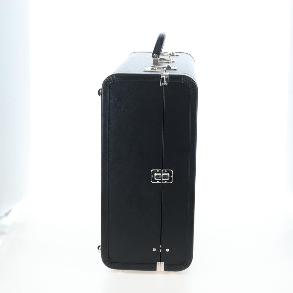 PRADA Trunk Saffiano leather Black Silver Auth 206701V