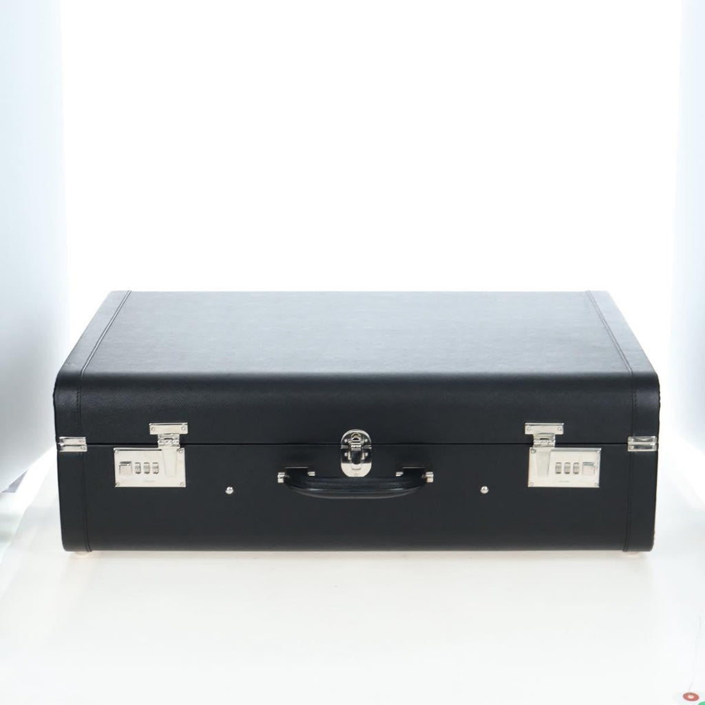 PRADA Trunk Saffiano leather Black Silver Auth 206701V