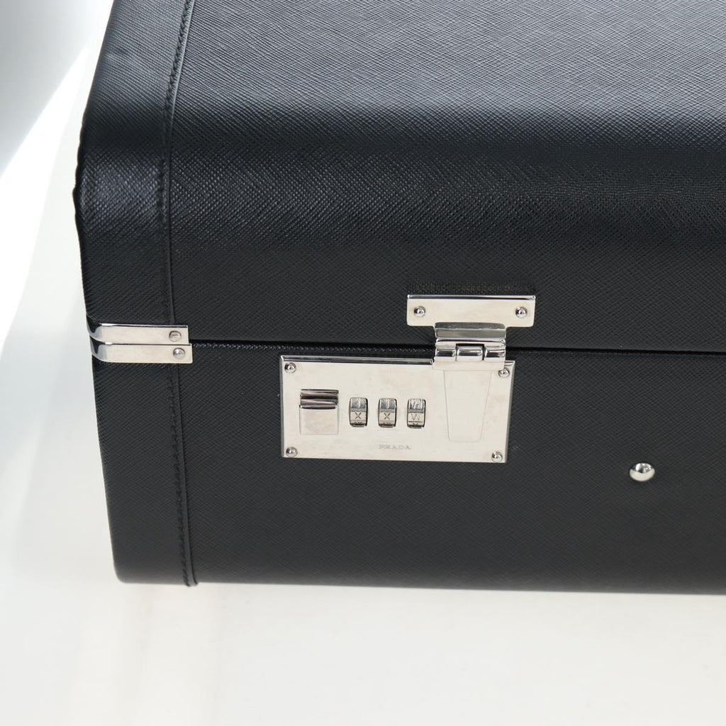PRADA Trunk Saffiano leather Black Silver Auth 206701V