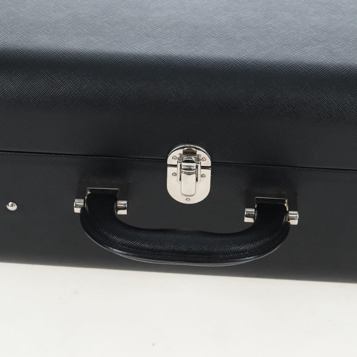 PRADA Trunk Saffiano leather Black Silver Auth 206701V