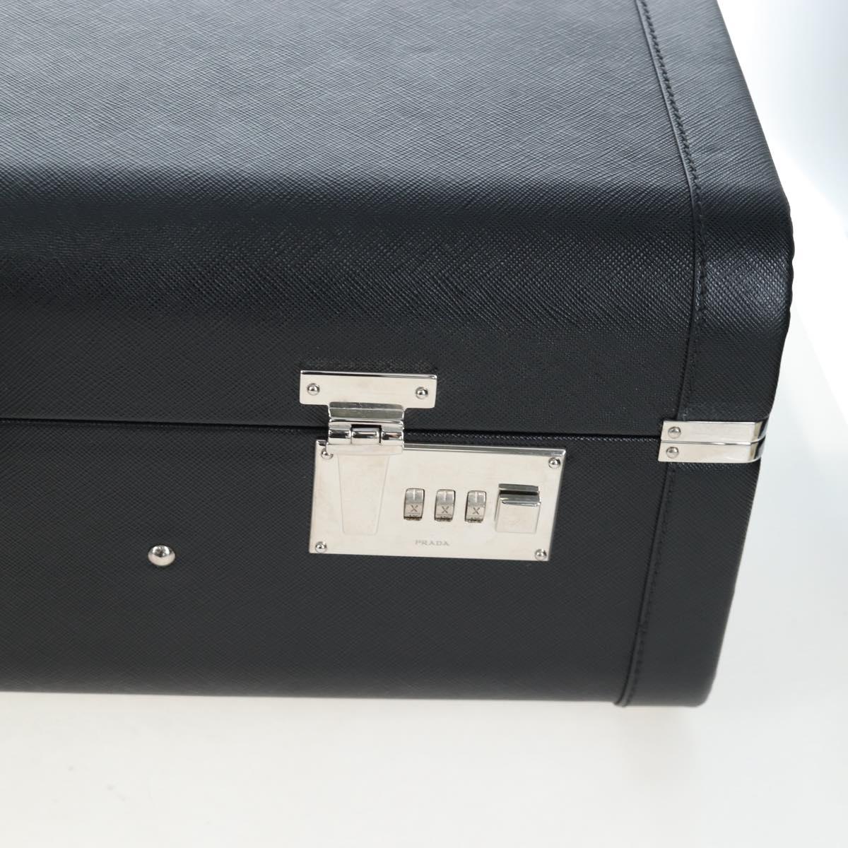 PRADA Trunk Saffiano leather Black Silver Auth 206701V