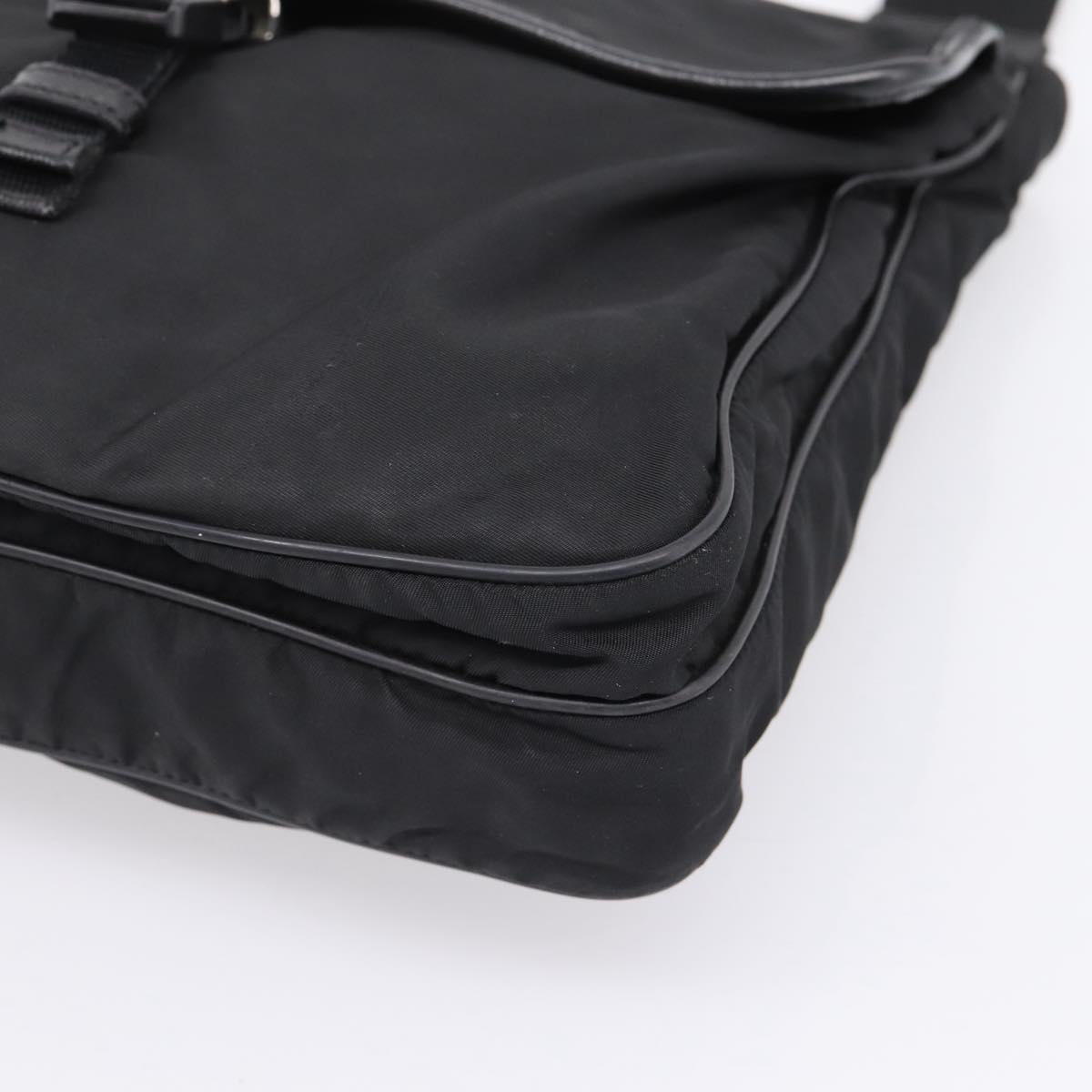 PRADA Shoulder Bag Nylon Black Silver Auth 206732