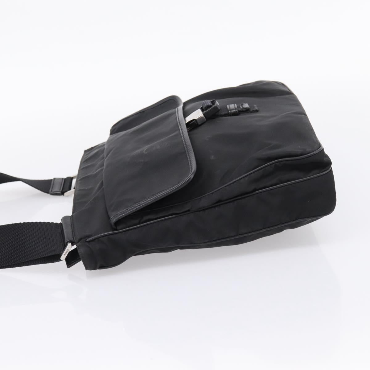 PRADA Shoulder Bag Nylon Black Silver Auth 206732