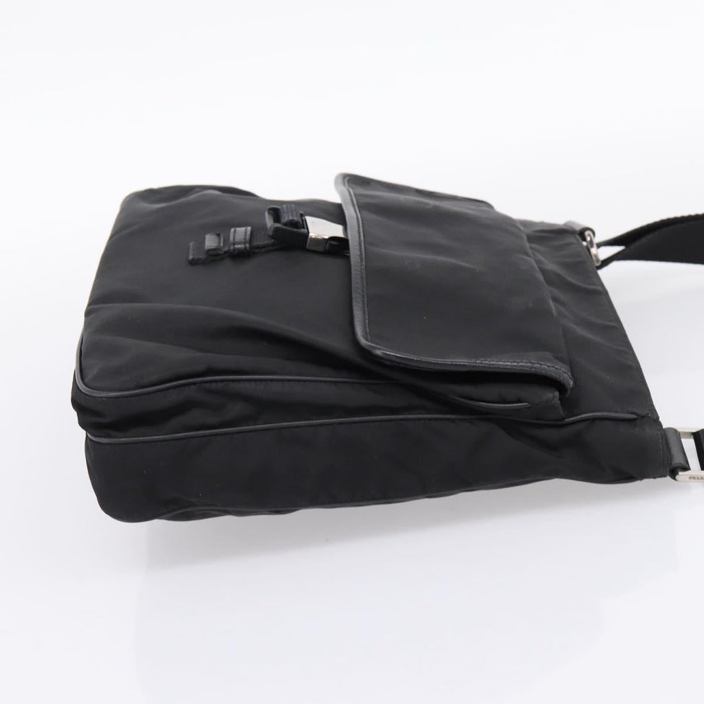 PRADA Shoulder Bag Nylon Black Silver Auth 206732