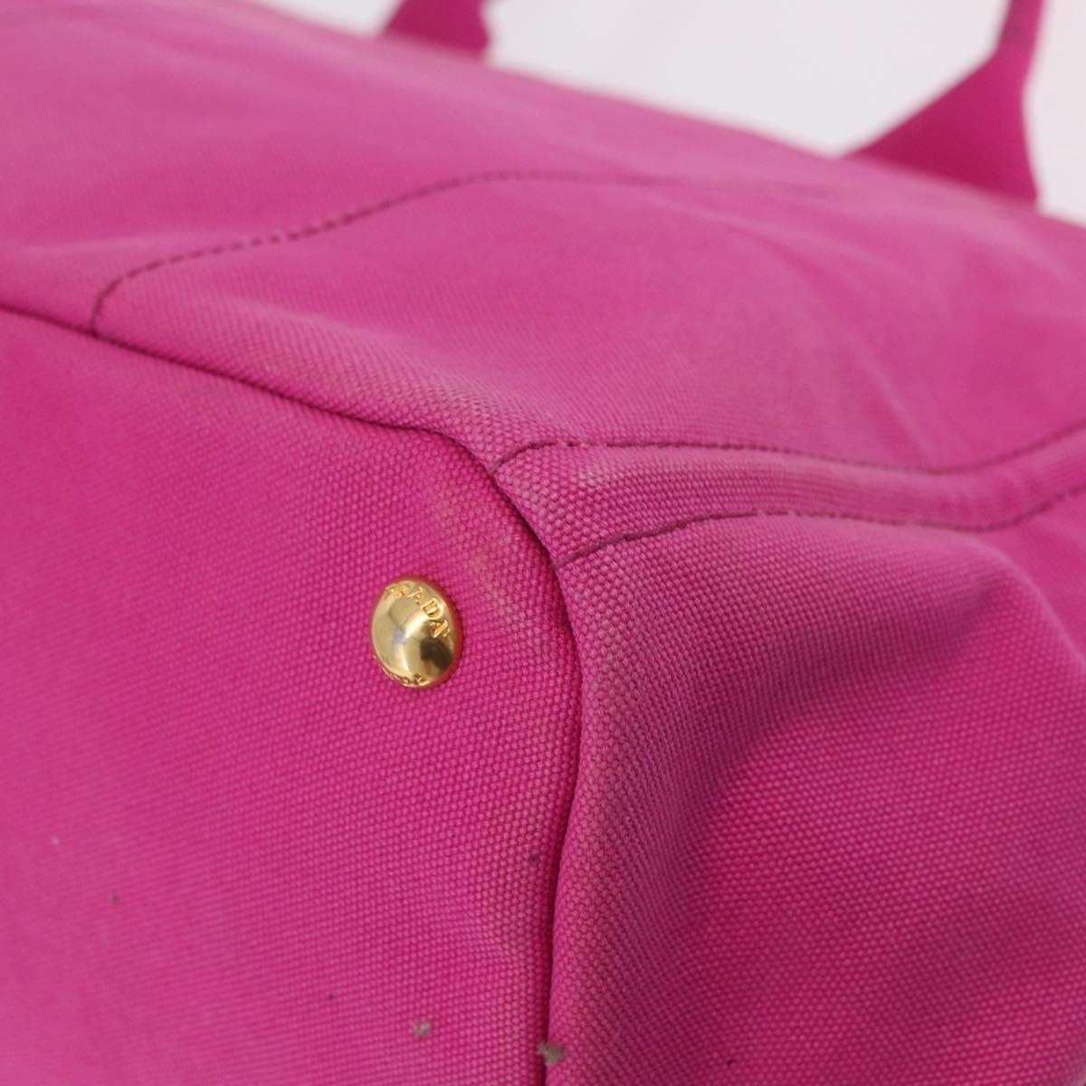 PRADA Canapa L Hand Bag Canvas Pink Gold Auth 206733A