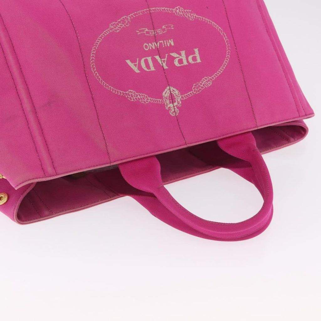 PRADA Canapa L Hand Bag Canvas Pink Gold Auth 206733A