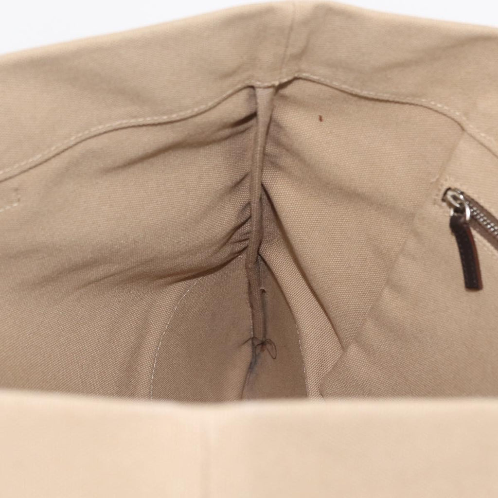 PRADA Hand Bag Canvas Beige Silver Auth 206790A