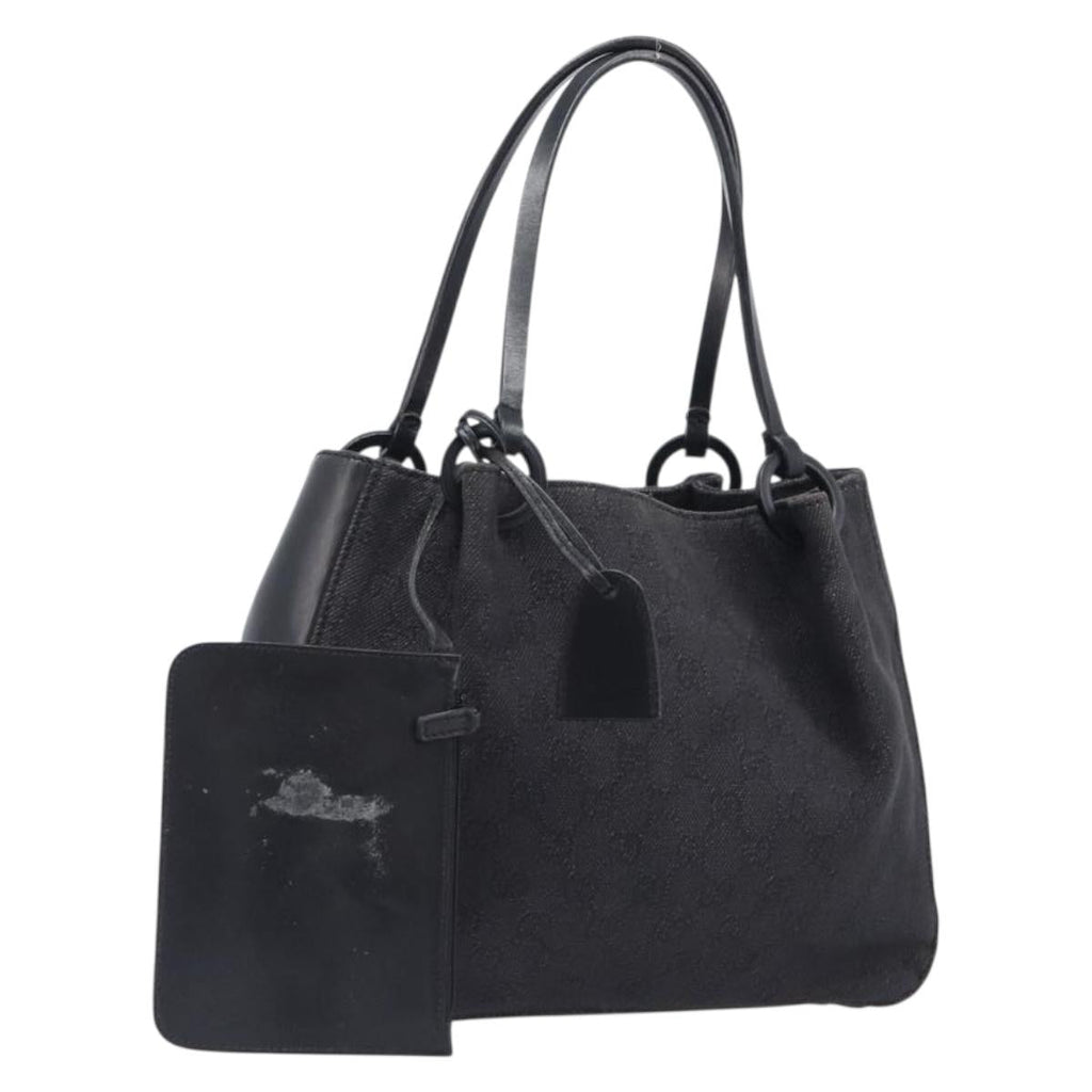 GUCCI GG Canvas Tote Bag Black Silver 101919 Auth 206805