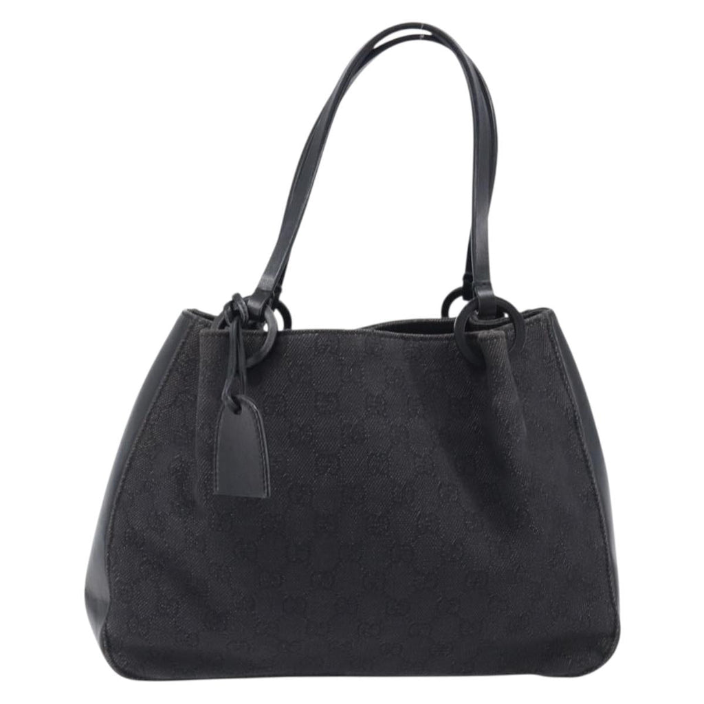 GUCCI GG Canvas Tote Bag Black Silver 101919 Auth 206805