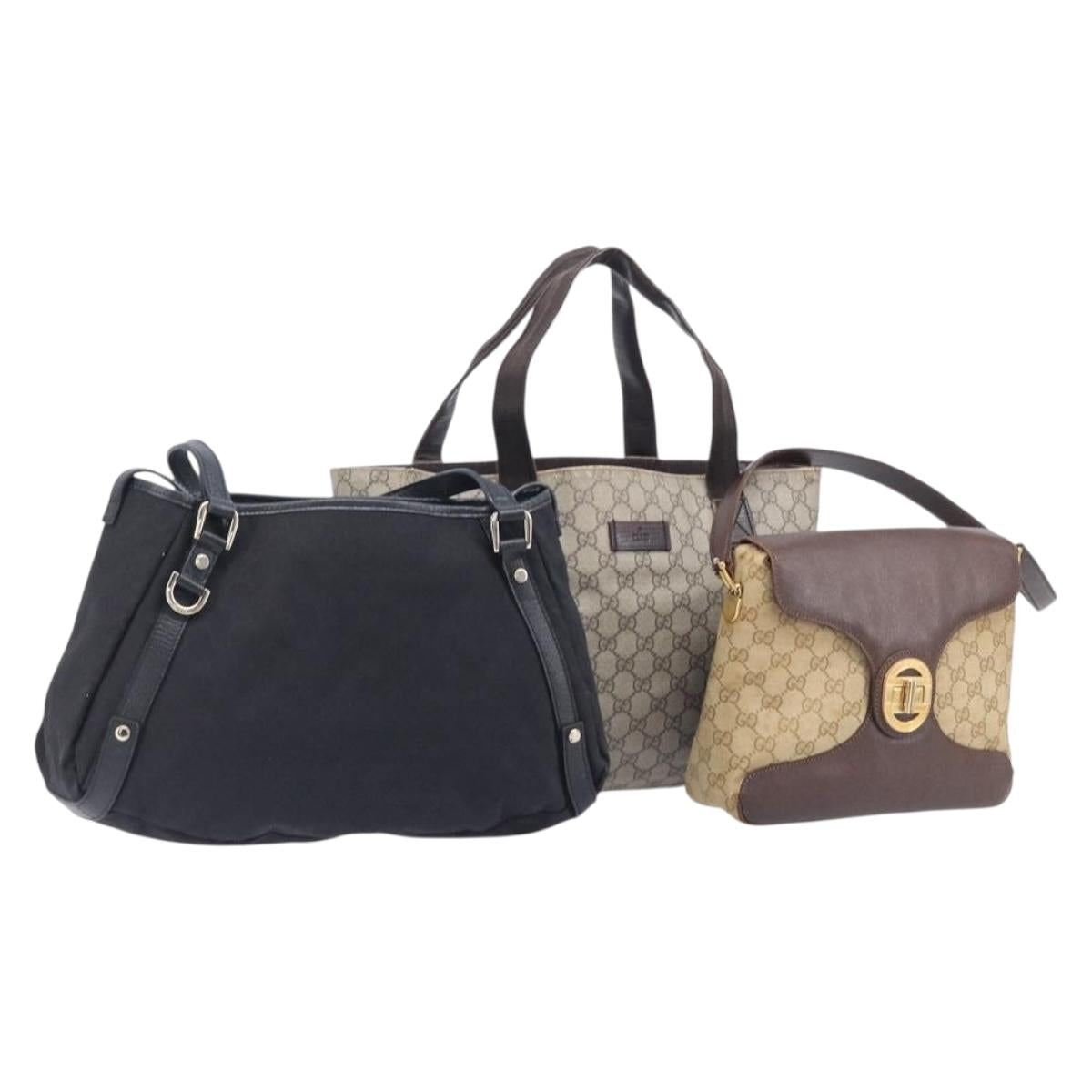 GUCCI GG Supreme GG Canvas Shoulder Bag 3 Set Beige Black Auth 206846