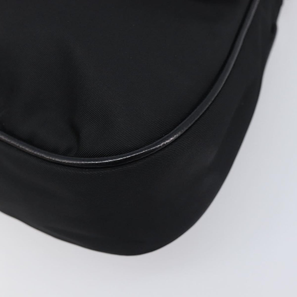 PRADA Shoulder Bag Leather Nylon Black Silver Auth 206861V