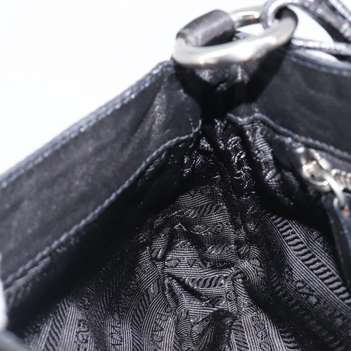 PRADA Shoulder Bag Leather Nylon Black Silver Auth 206861V