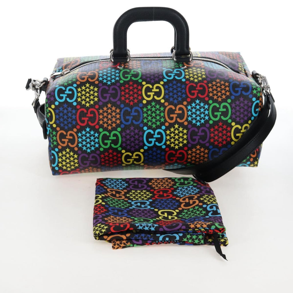 GUCCI GG Psychedelic Boston Bag PVC 2way Multicolor Silver 587866 Auth 206921SAM