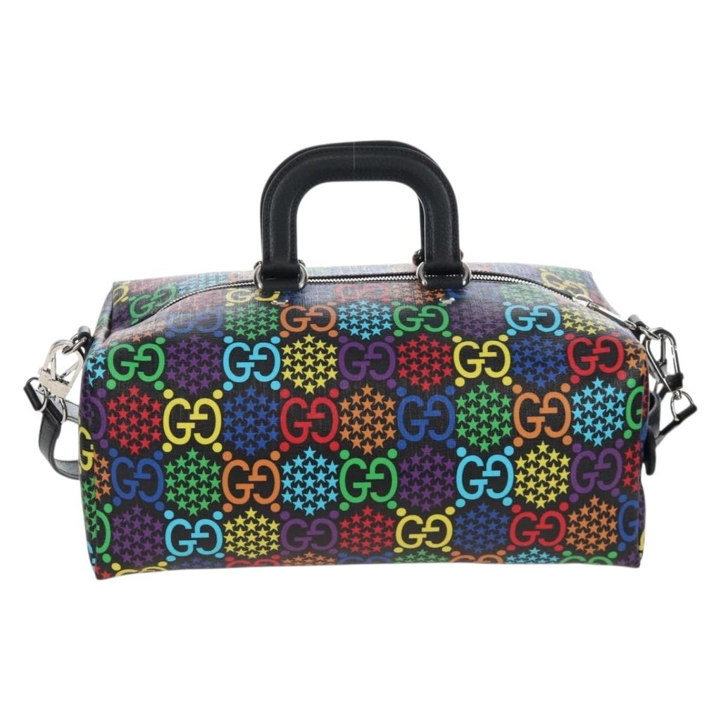 GUCCI GG Psychedelic Boston Bag PVC 2way Multicolor Silver 587866 Auth 206921SAM