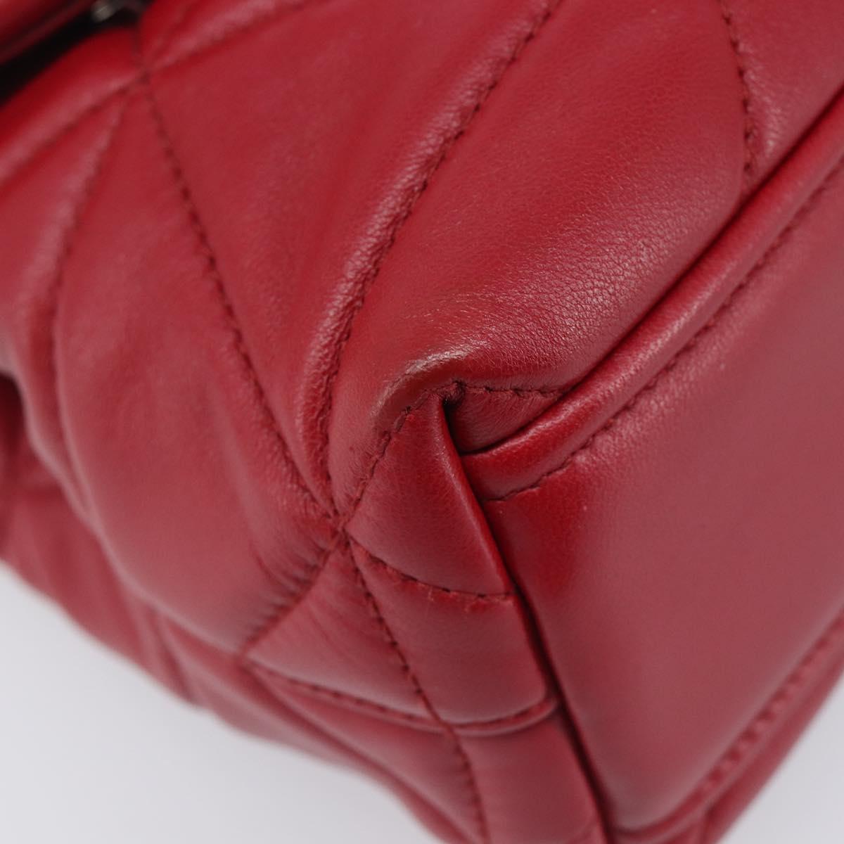 PRADA Chain Shoulder Bag Leather Red Silver Auth 206931V