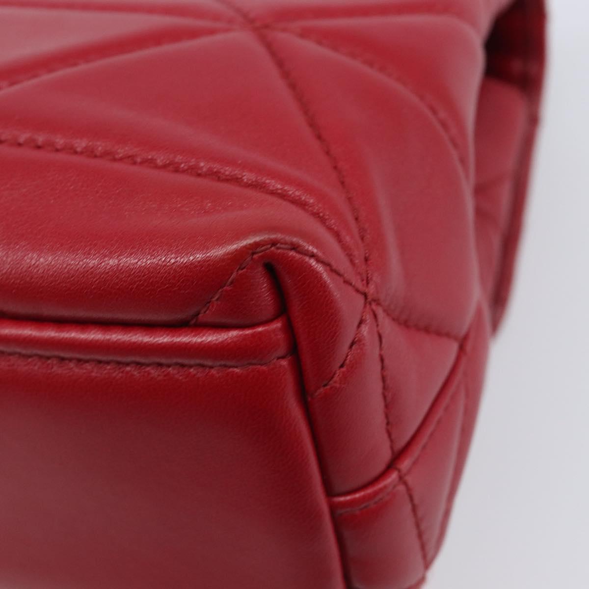 PRADA Chain Shoulder Bag Leather Red Silver Auth 206931V