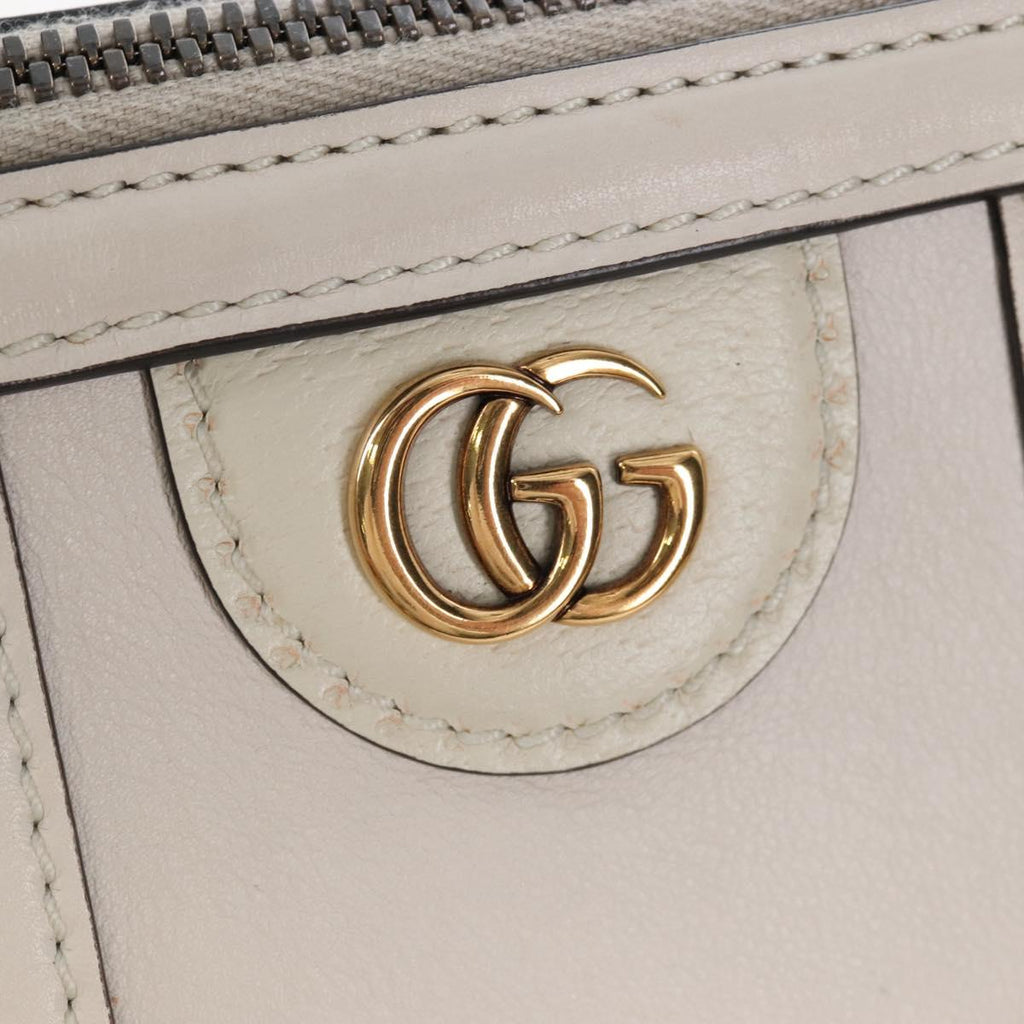 GUCCI Ophdia GG Sherry Line Hand Bag Leather 2way White Gold 715666 Auth 207006V