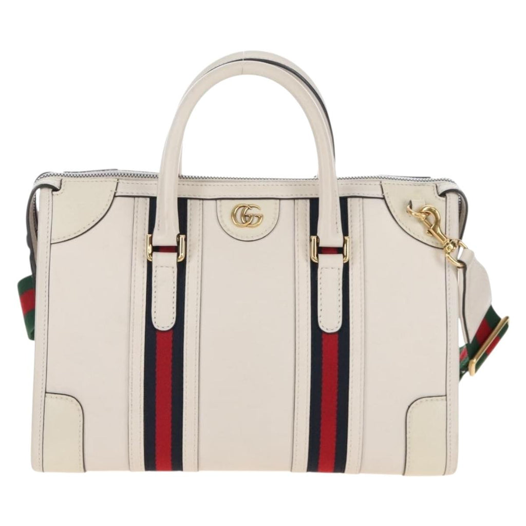 GUCCI Ophdia GG Sherry Line Hand Bag Leather 2way White Gold 715666 Auth 207006V