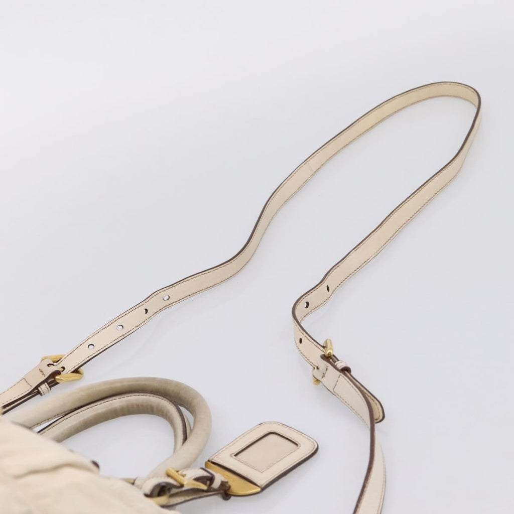 PRADA Gathered Hand Bag Leather 2way Beige Gold Auth 207092A