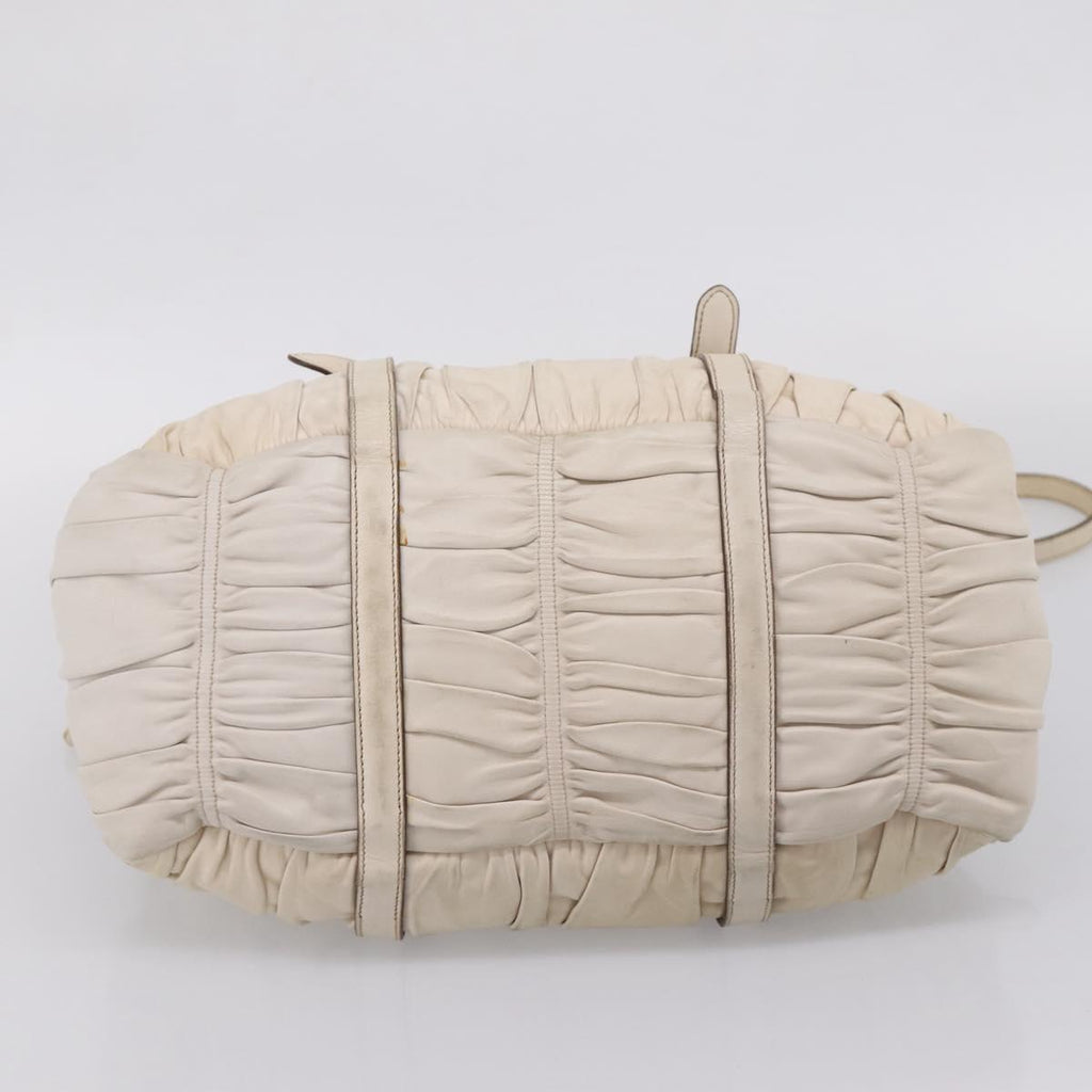 PRADA Gathered Hand Bag Leather 2way Beige Gold Auth 207092A