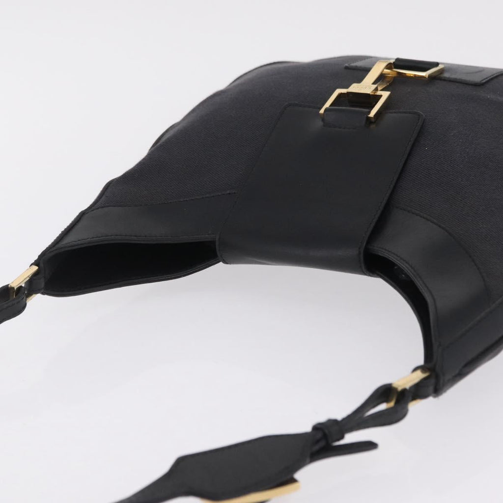 GUCCI Jackie Shoulder Bag Canvas Black Gold 001 4129 Auth 207102A