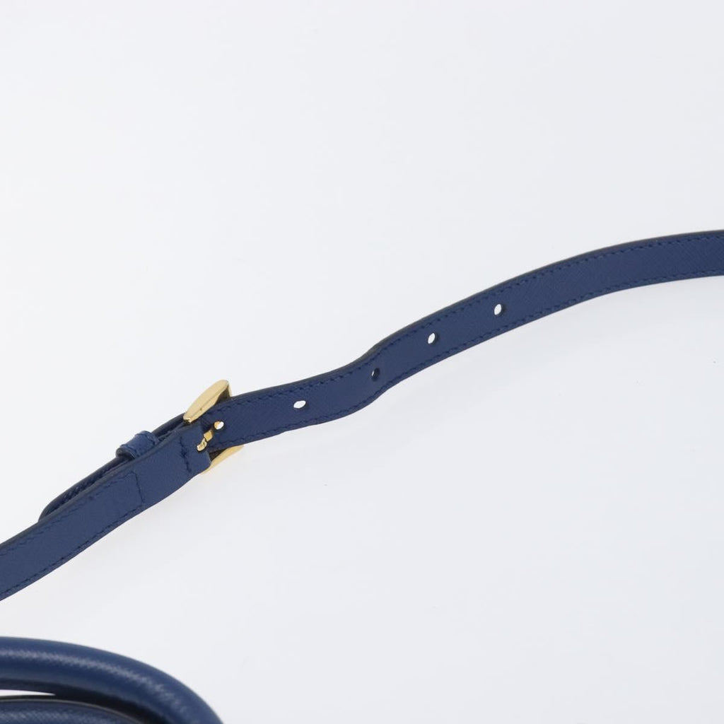 PRADA Galleria Hand Bag Saffiano 2way Blue Gold Auth 207119A