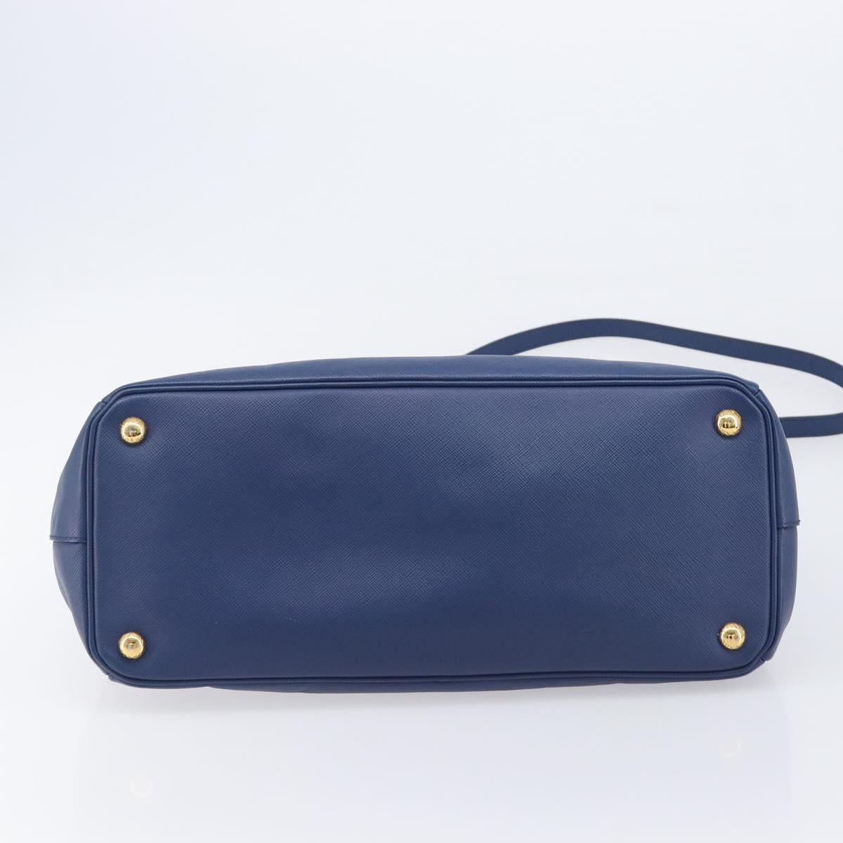 PRADA Galleria Hand Bag Saffiano 2way Blue Gold Auth 207119A