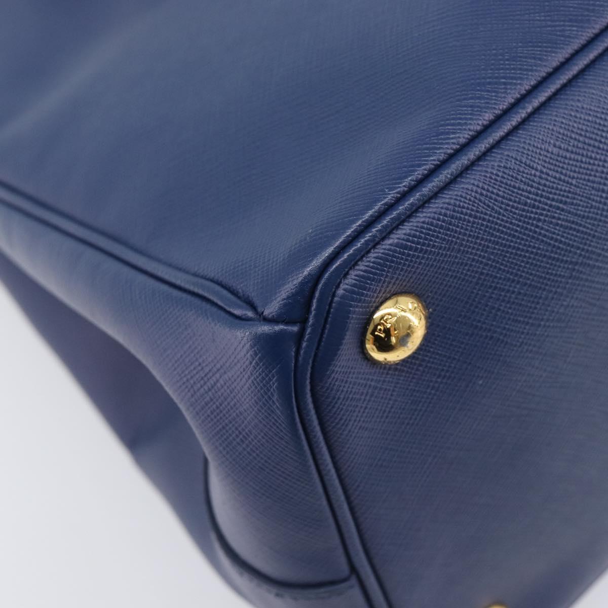 PRADA Galleria Hand Bag Saffiano 2way Blue Gold Auth 207119A