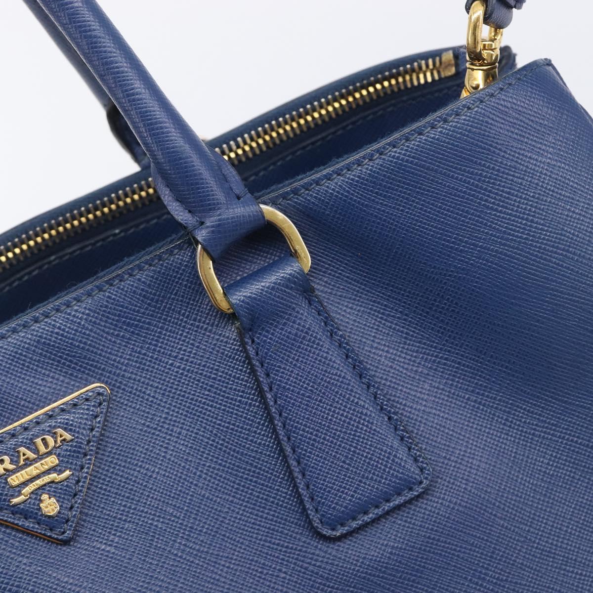 PRADA Galleria Hand Bag Saffiano 2way Blue Gold Auth 207119A