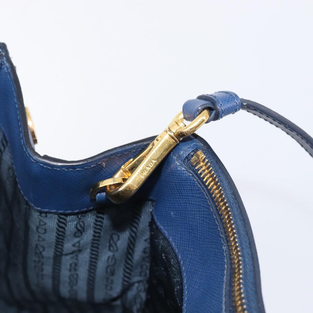 PRADA Galleria Hand Bag Saffiano 2way Blue Gold Auth 207119A