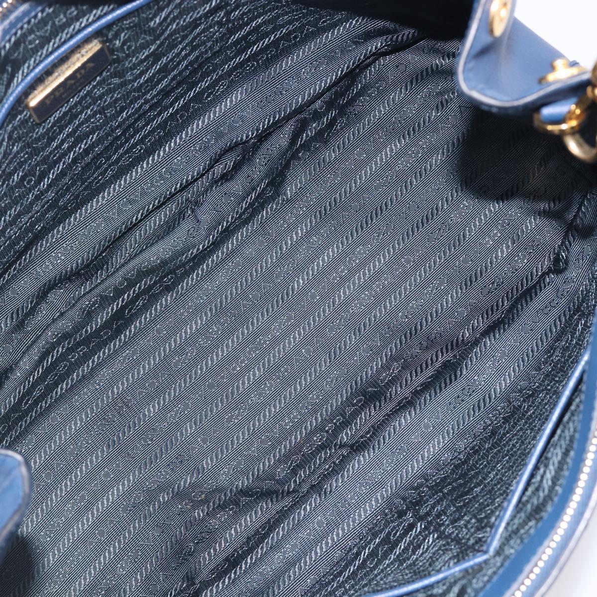 PRADA Galleria Hand Bag Saffiano 2way Blue Gold Auth 207119A