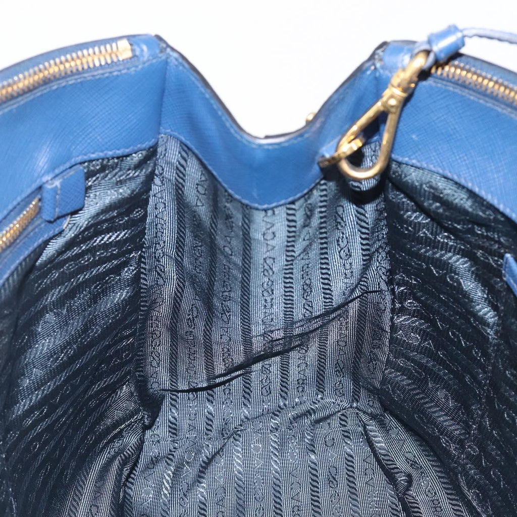 PRADA Galleria Hand Bag Saffiano 2way Blue Gold Auth 207119A
