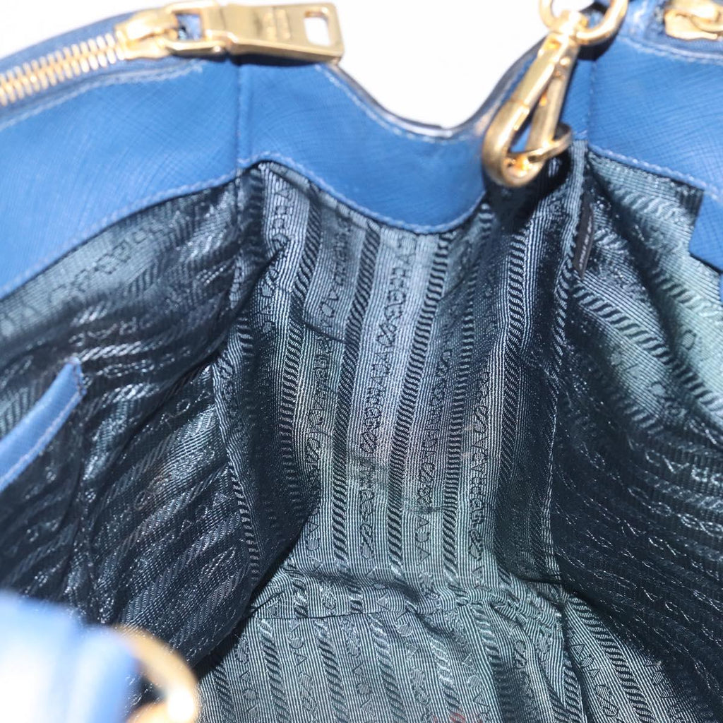 PRADA Galleria Hand Bag Saffiano 2way Blue Gold Auth 207119A