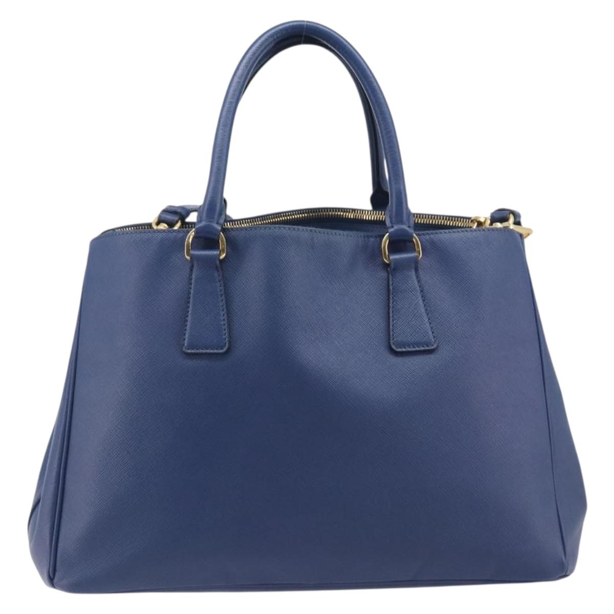 PRADA Galleria Hand Bag Saffiano 2way Blue Gold Auth 207119A
