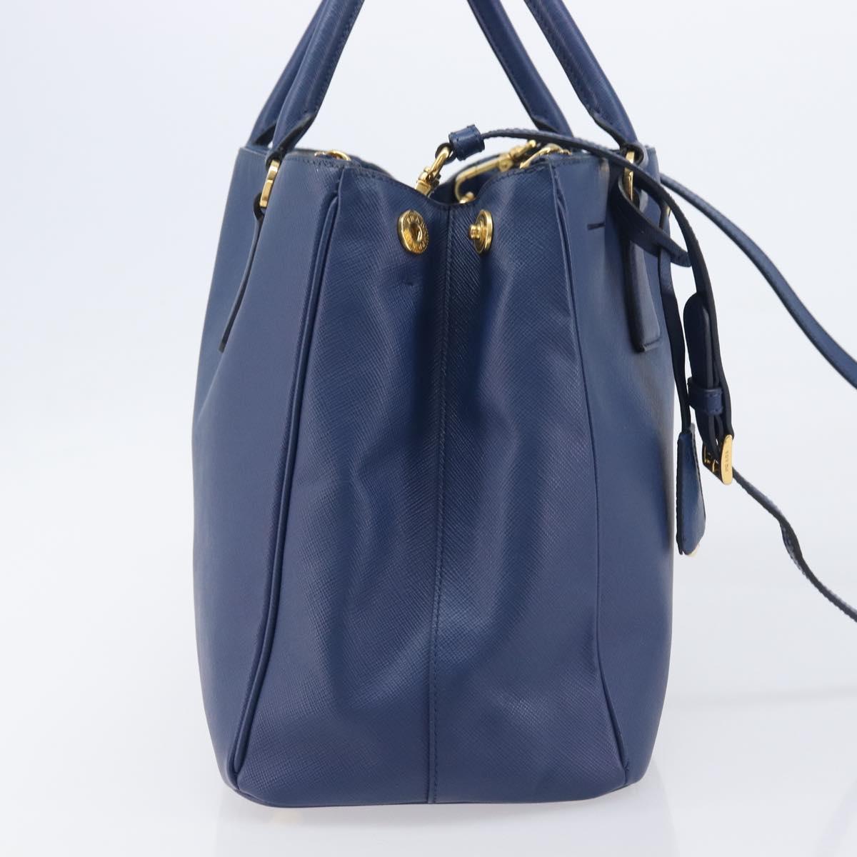 PRADA Galleria Hand Bag Saffiano 2way Blue Gold Auth 207119A