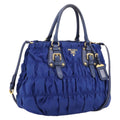 PRADA Gathered Hand Bag Nylon 2way Blue Gold Auth 207154A