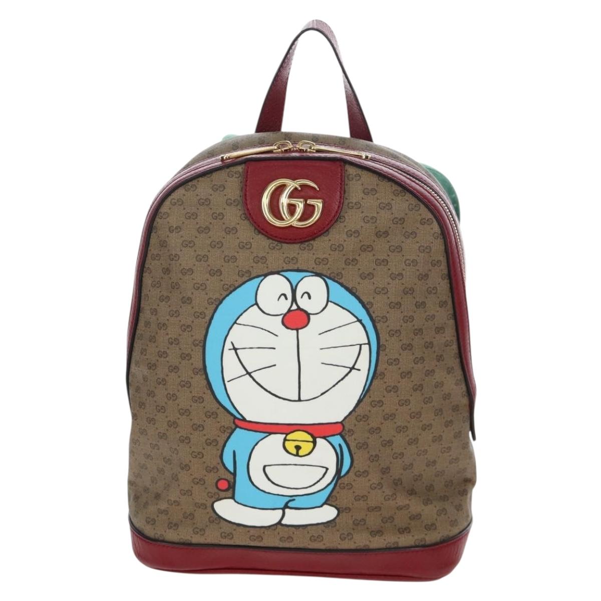 GUCCI Micro GG Supreme Doraemon Backpack PVC Beige Gold 647816 Auth 207209M